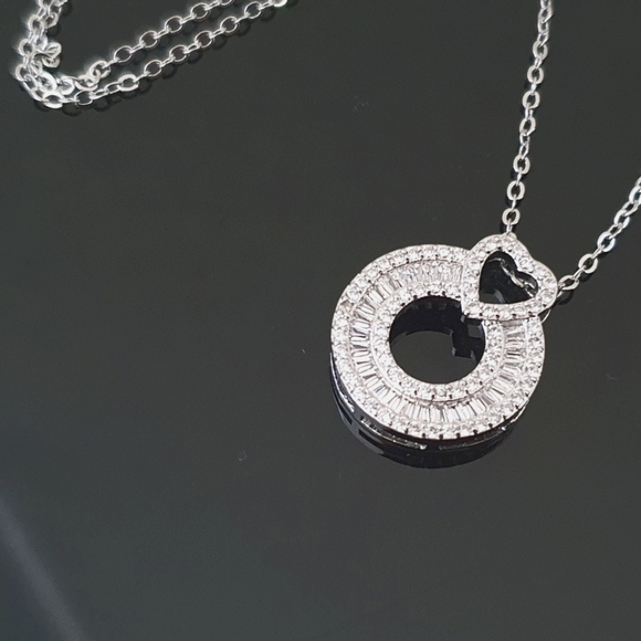 Romantic Silver Heart Eternity Diamond Necklace - Picture 2 of 2